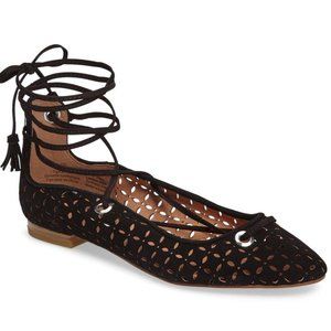 Halogen Nella Ghillie Flat, Black Perforated Leather, Womens Various Sizes